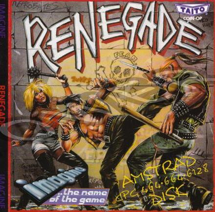 Renegade cover: street fighters brawling in front of a graffiti wall, with Imagine and Taito logos